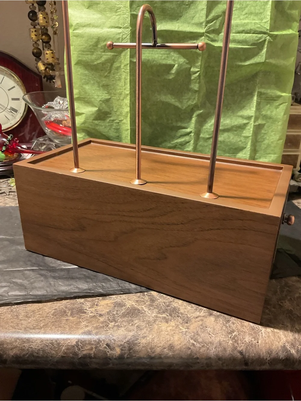 Wood & Copper Jewelry Organizer Box with Multi-Tier Stands-Homde